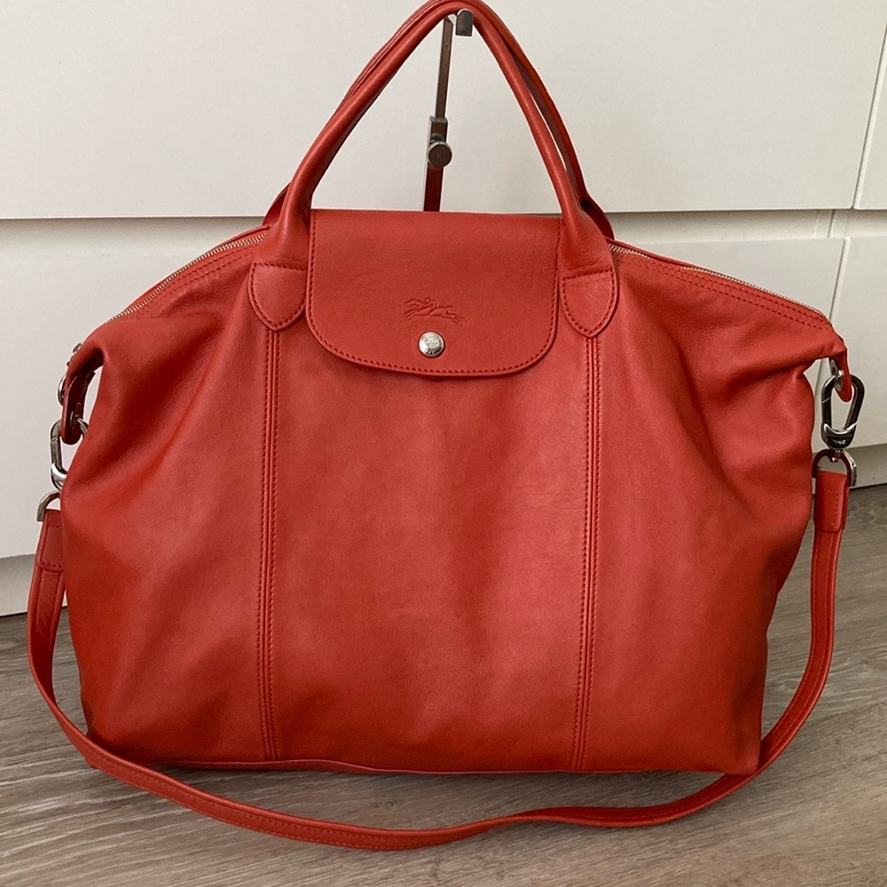 Longchamps leather  Le Pliage extra L handbag burnt orange.